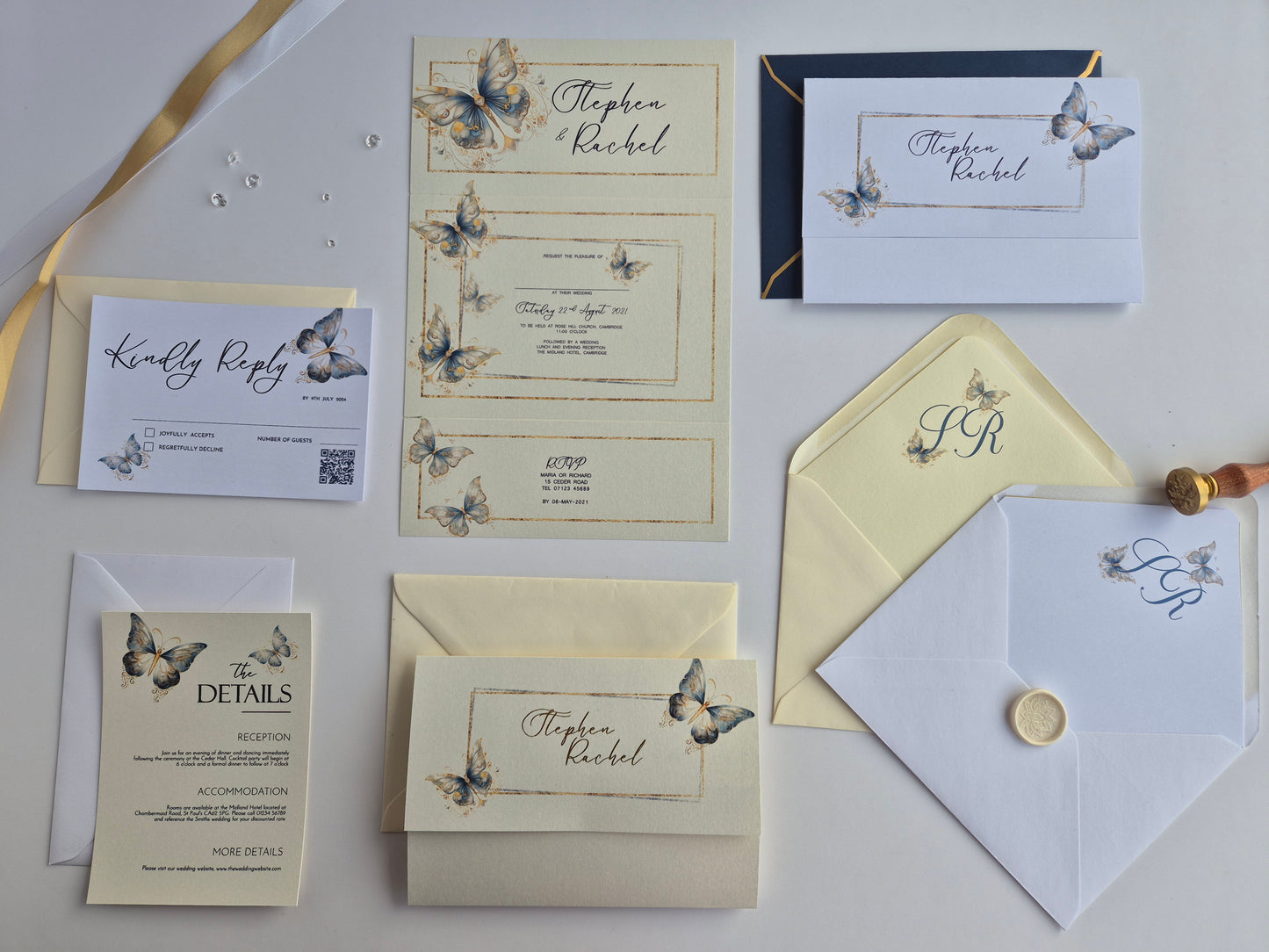 Blue butterfly Wedding invitations