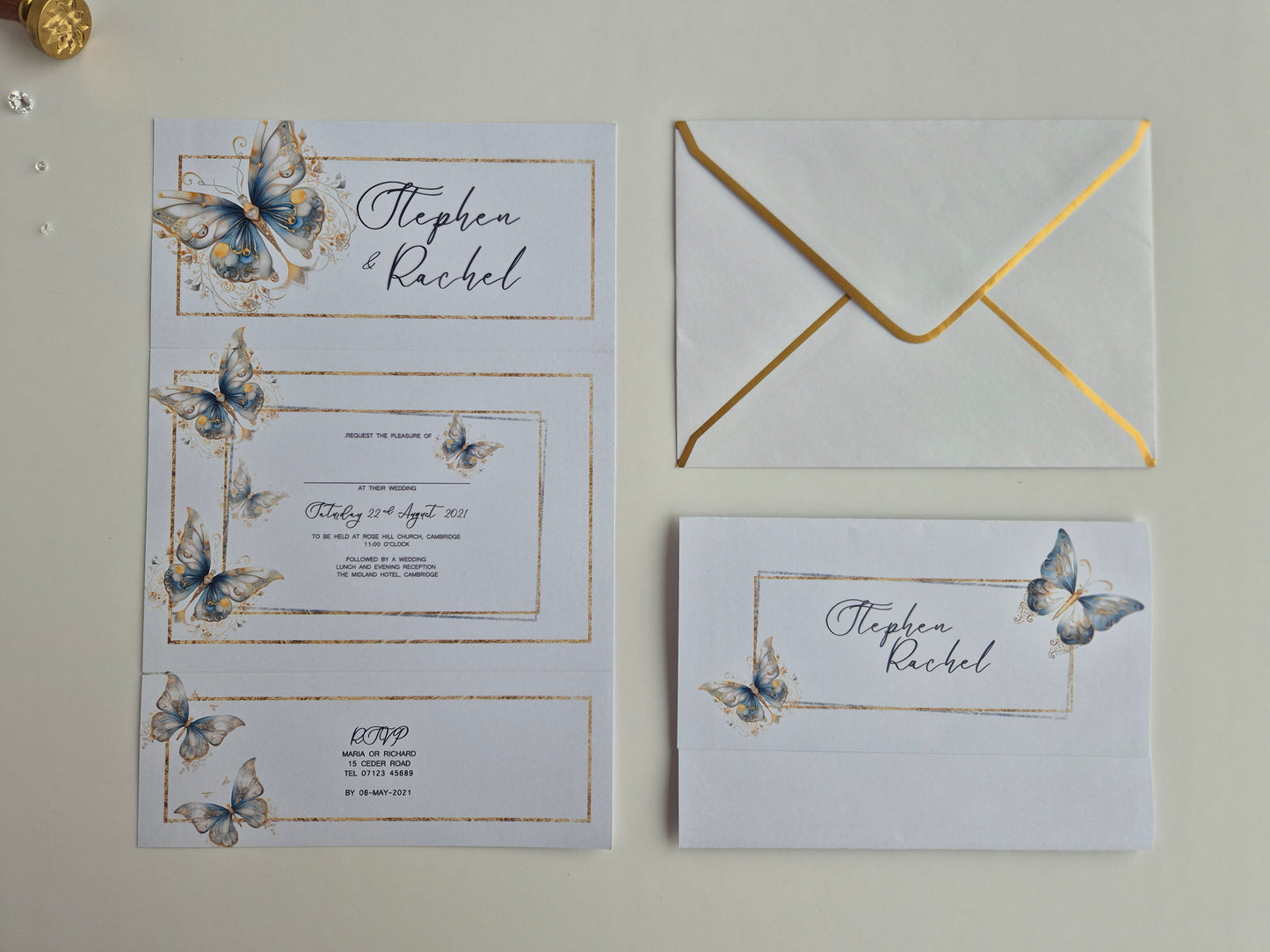 Blue butterfly Wedding invitations