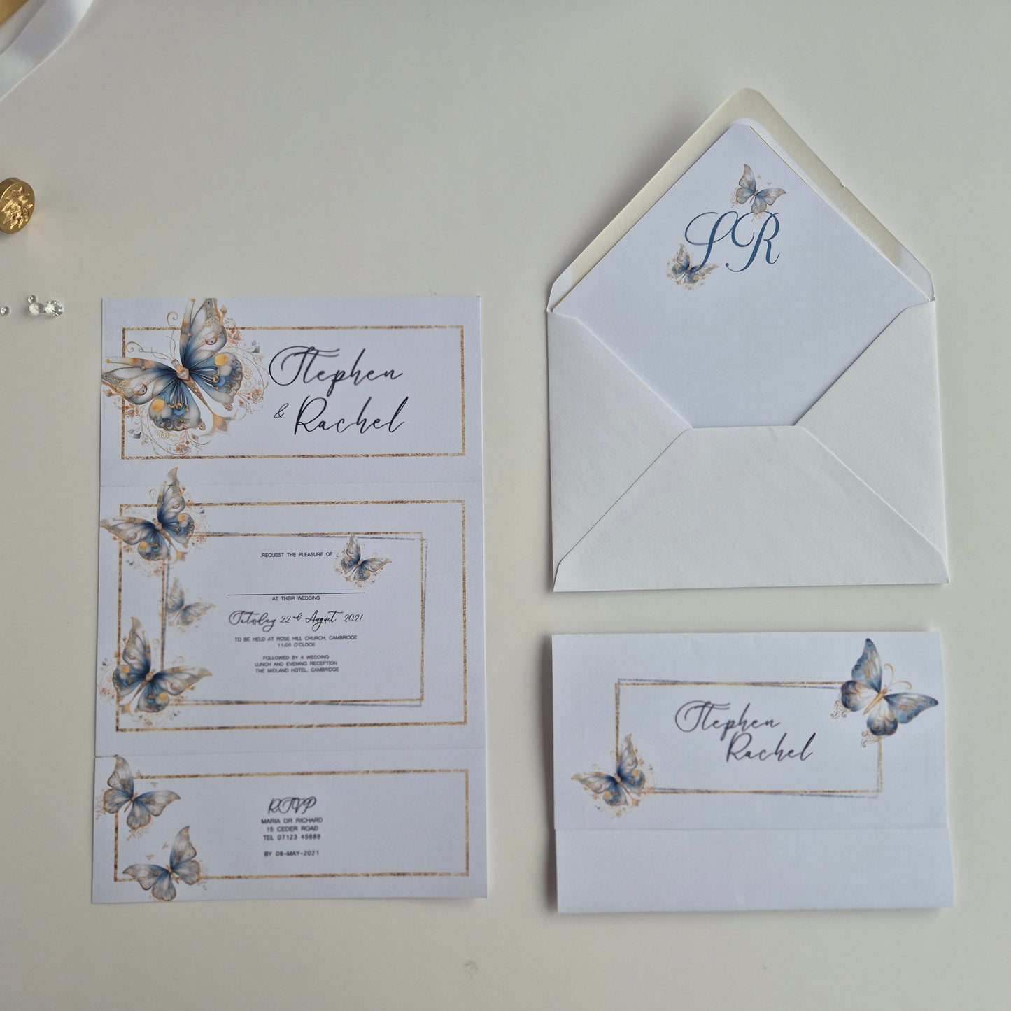 Blue butterfly Wedding invitations